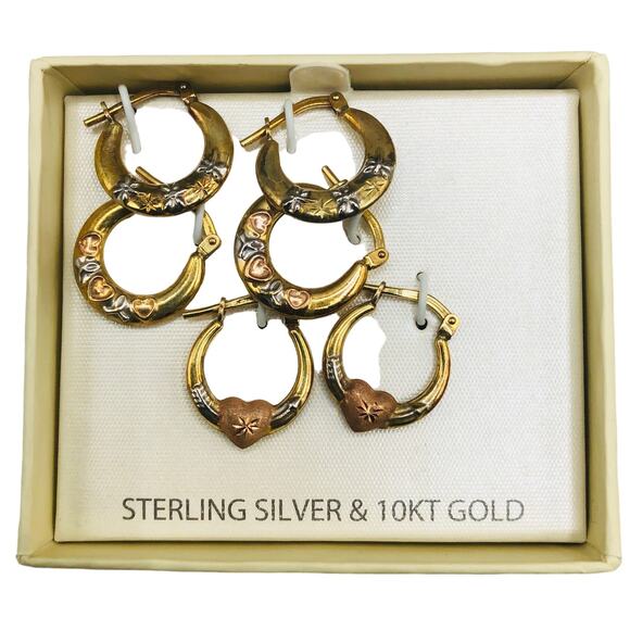 pairs of Earrings 10K Gold and Sterling Silver - Main Image